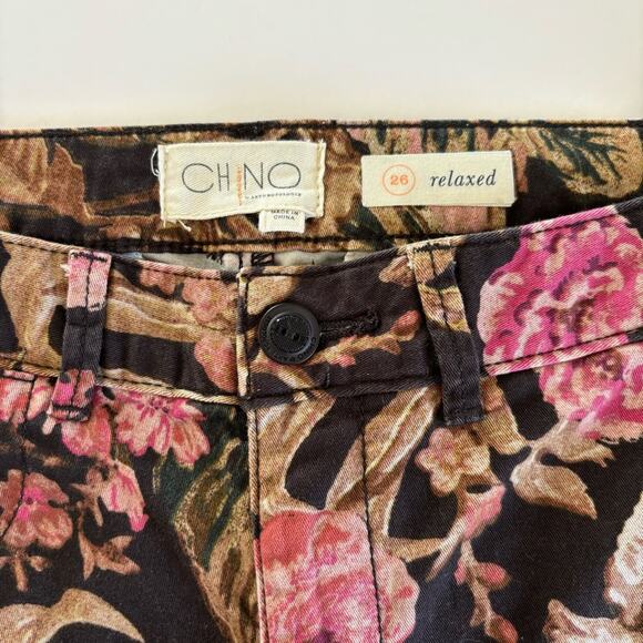 Chino x Anthropologie Relaxed Floral Printed Side Stripe Chino Ankle Pants 26 - Picture 4 of 12